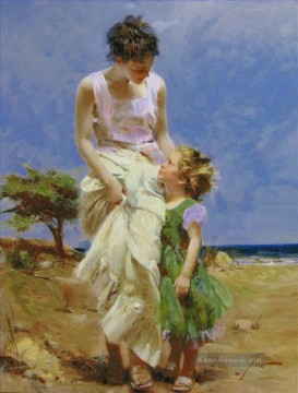 Impressionismus Werke - Pino Daeni Mama und Mädchen schöne Frau Dame